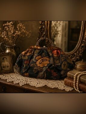 INS victorian style beaded floral handbag